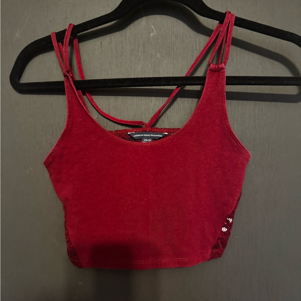 American Eagle Outfitters Deep Red Velvet Strappy Crop Top